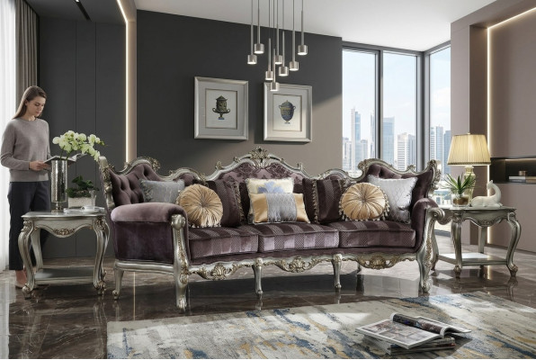 Klassische Viersitzer Wohnzimmer Couch Textil Rokoko Barock Luxus Sofa