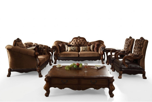 Komplett Set Sofagarnitur 3 2 1 1 Sitzer + Couchtisch Barock Holz