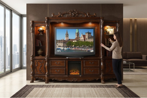 Wohnwand TV Wand Holz Stil Barock Regal Klassische Wohnzimmer Möbel
