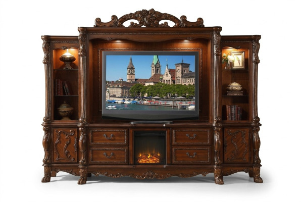 Wohnwand TV Wand Holz Stil Barock Regal Klassische Wohnzimmer Möbel
