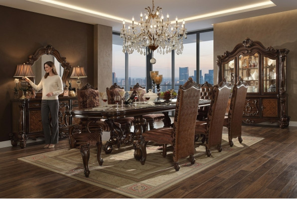 Klassisches Komplettes Set Esstisch + x6 Chesterfield Stühle Esszimmer Garnitur