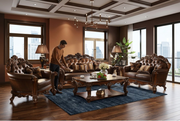 Klassische Garnitur Sofagarnitur Couch Sofa Leder Sofa Polster 321