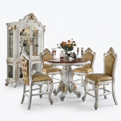 Runder Esszimmer + 4 Stühle Stuhl Deko Set Garnitur Runder Esstisch Holzmöbel