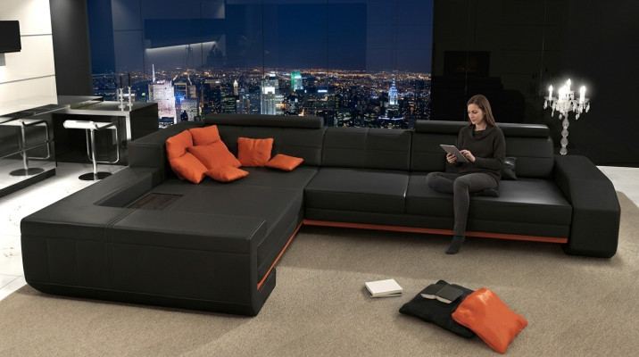 Sofa L-Form Ledersofa Couch Wohnlandschaft Garnitur Design Ecksofa