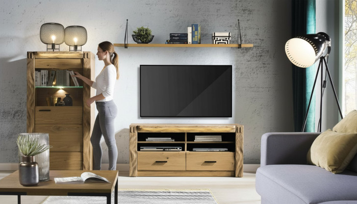 Wohn Wand Wohnzimmer Vitrine Kommode Regal 3tlg. Set Regale Schränke
