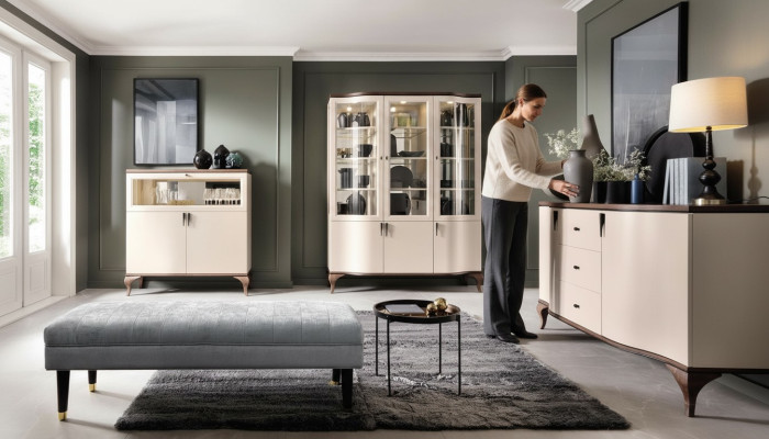 Wohnzimmer Möbel Set - Kommode Barschrank Vitrine 3tlg. Set Desing
