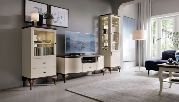 Klassische Wohn Deko Wand Wohnzimmer Vitrine Sideboard RTV Regal Wände