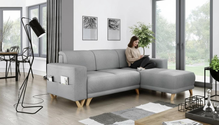Design Ecksofa L-Form Sofa Couch Bettfunktion Schlafsofa Polster Textil
