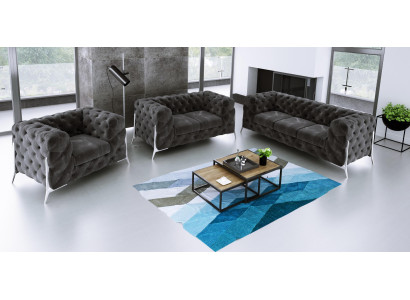 Designer Chesterfield Sofagarnitur Sofa Couch Polster Set 321 Sitzer Samt Set