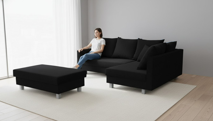 Ecksofa L-Form mit Puff Design Sofa Ecksofa Couch Polster Textil Sofas Neu