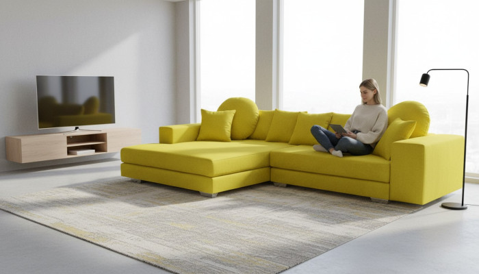 Gelbe Ecksofa Eckcouch Eckgarnitur Polster Sofa Couchen Sofas Wohnlandschaft