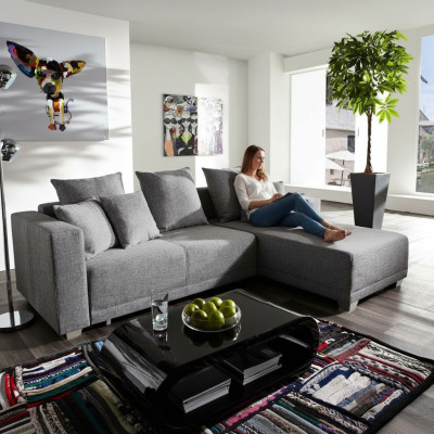 Ecksofa L Form Sofa Couch Polster Sofas Wohnlandschaft Stoffsofa Hocker Couchen