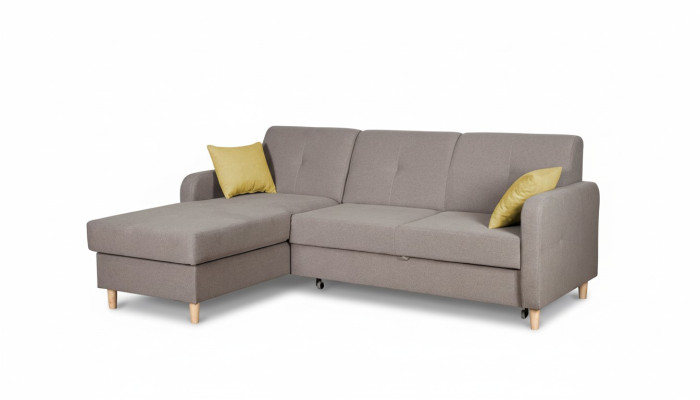 Ecksofa L-Form Sofa Couch Design Polster Modern Textil Bettfunktion Grau Stoff