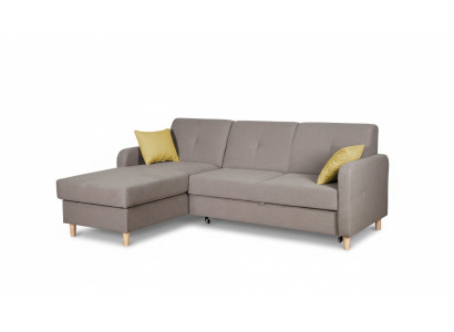 Ecksofa L-Form Sofa Couch Design Polster Modern Textil Bettfunktion Grau Stoff