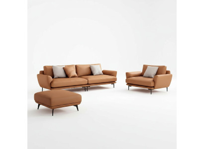 Sofagarnitur 4+3+2 Ledersofa Couch Wohnlandschaft Garnitur Design Modern Sofa