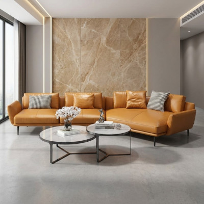Ecksofa Sofa L-Form Ledersofa Couch Wohnlandschaft Garnitur Trapez Moderne Sofas