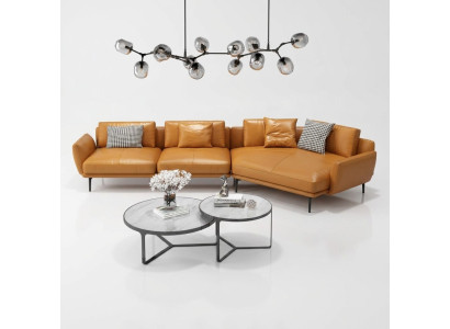 Ecksofa Sofa L-Form Ledersofa Couch Wohnlandschaft Garnitur Trapez Moderne Sofas