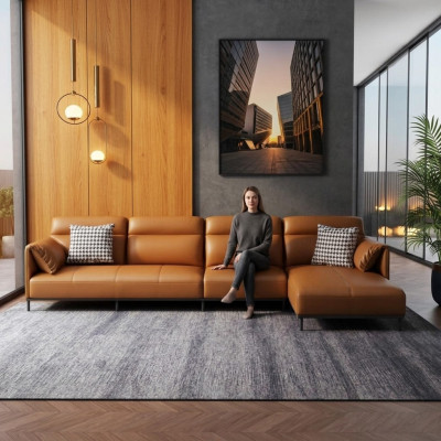 Ledersofa Couch Wohnlandschaft Garnitur Design Modern Sofa Ecksofa L-Form Orange