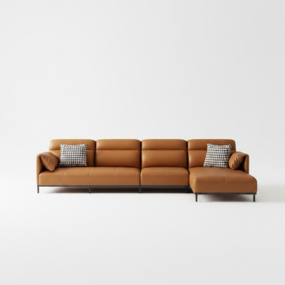 Ledersofa Couch Wohnlandschaft Garnitur Design Modern Sofa Ecksofa L-Form Orange