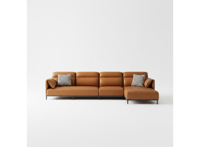 Ledersofa Couch Wohnlandschaft Garnitur Design Modern Sofa Ecksofa L-Form Orange