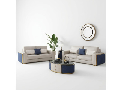 Sofagarnitur 3+2+1 Set Couchtisch Design Sofas Ledersofa Couch Wohnlandschaft
