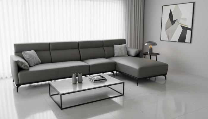 Ecksofa L-Form Wohnlandschaft Sofa Couch Polster Ecke Garnitur Graues Ledersofa