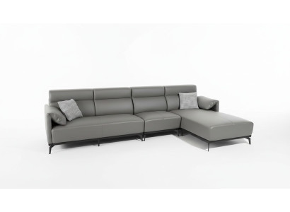 Ecksofa L-Form Wohnlandschaft Sofa Couch Polster Ecke Garnitur Graues Ledersofa