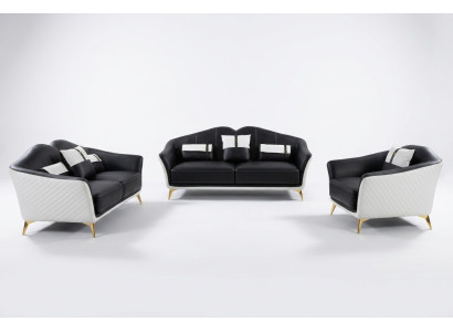 Schwarze Sofagarnitur 3+2+1 Set Wohnlandschaft Sofa Couch Garnitur Ledersofa Neu