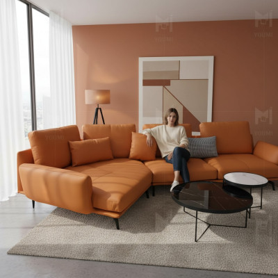 Ecksofa Orange LForm Wohnlandschaft Sofa Couch Polster Ecke Garnitur Leder Sofas
