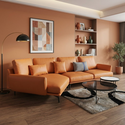 Ecksofa Orange LForm Wohnlandschaft Sofa Couch Polster Ecke Garnitur Leder Sofas