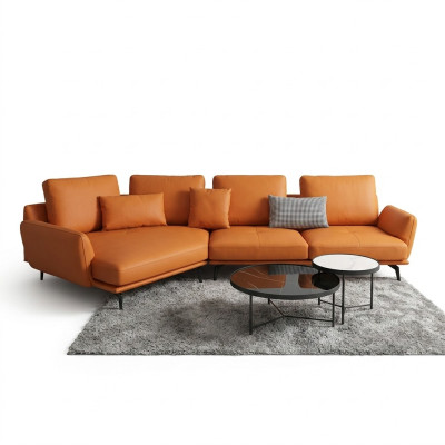 Ecksofa Orange LForm Wohnlandschaft Sofa Couch Polster Ecke Garnitur Leder Sofas