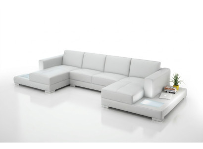Ecke Ecksofa U-Form Wohnlandschaft Sofa Couch Polster Garnitur Stoff Sofas Leder