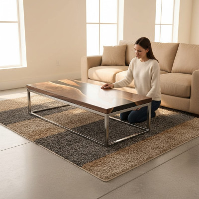 River Table Epoxidharz Couchtisch Echtes Holz Massiv Tische 120x60