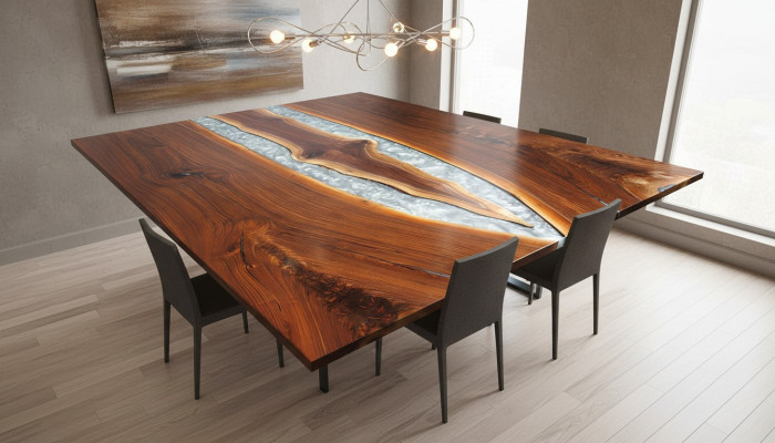 Epoxid harz esstisch echtes holz massive möbel wasserfall epoxy tisch giessharz