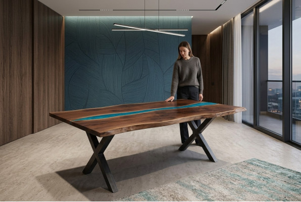 Flusstisch Esstisch River Table Massiv Deko Tische 240x100 Epoxidharz Meer
