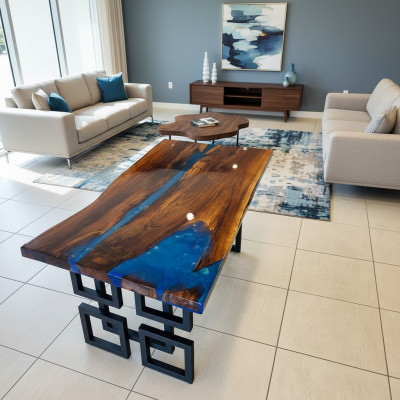 Couchtisch Blue River Table Echtes Holz Flusstisch 140x80 Tische