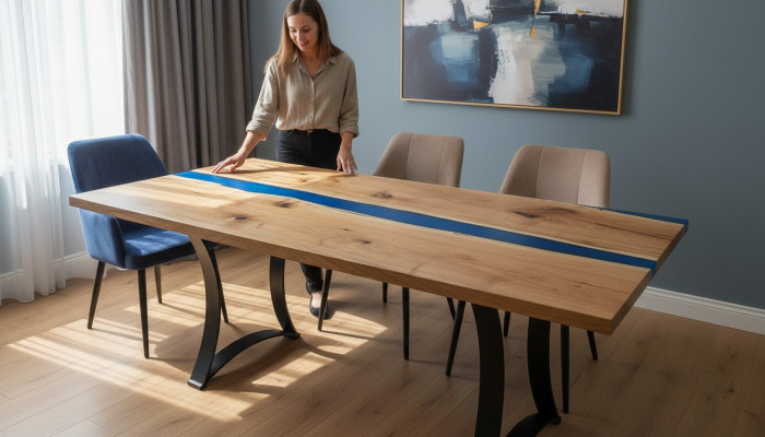 Epoxid harz esstisch echtes holz möbel wasserfall epoxy tisch giessharz massive