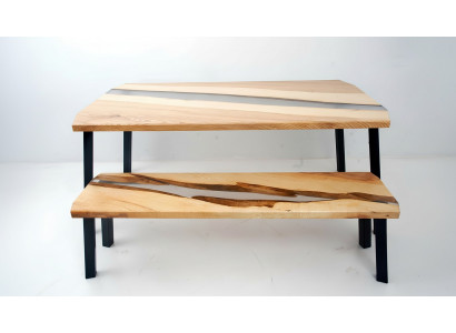 Epoxidharz Tisch Bank 2tlg. Set Echtes Holz Wasserfall Fluss Tische Gruppe Neu