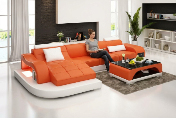 Ecksofa Wohnlandschaft Ledersofa Designer Sofa Sofa Couch Polster Ecksofa Orange