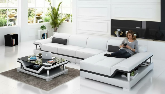 Wohnlandschaft Ledersofa Ecksofa L-Form Modernes Sofa Ecksofa Polster