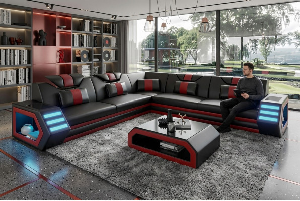 Lederpolster Design Wohnzimmer Ecksofa Eckcouch Couch Sofa L Form Wohnlandschaft