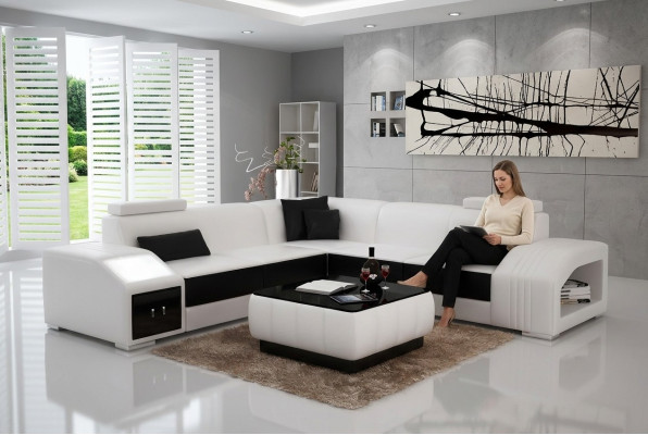 Lederpolster Design Ecksofa Couch Sofa L Form Wohnlandschaft Wohnzimmer Eckcouch