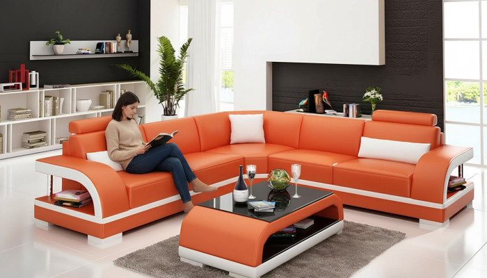 Ledersofa Ecksofa Polster Eckgarnitur Sofa Polster Couch Garnitur Wohnlandschaft