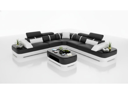 Design Möbel Eckcouch Ecksofa Wohnzimmer Lederpolster Couch Sofa