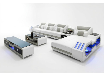 Ledersofa Led Beleuchtete Designer Eckcouch Polster Eckgarnitur Sofa 2tlg
