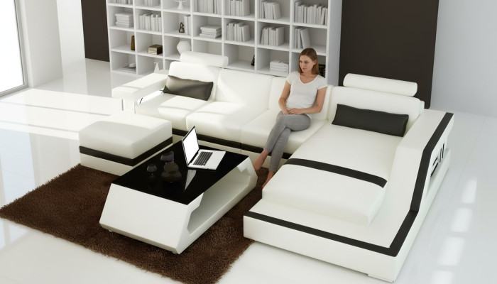Ledersofa Ecksofa L Form Couchtisch Hocker Wohnlandschaft Modernes Sofa 3tlg neu