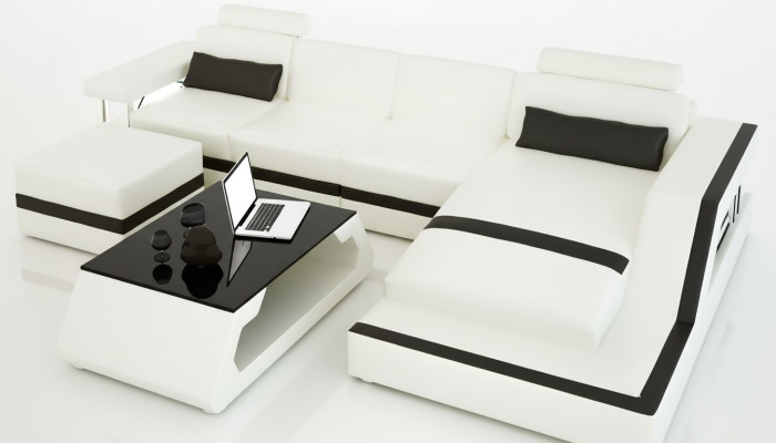 Ledersofa Ecksofa L Form Couchtisch Hocker Wohnlandschaft Modernes Sofa 3tlg neu