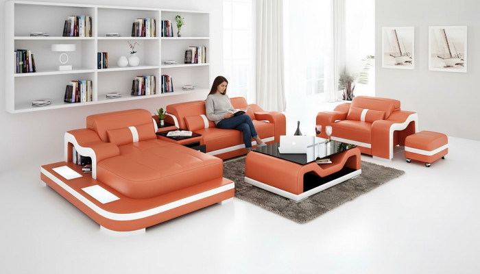 Designer Sofa Ecksofa L Form Sessel Sitzpolster Polster Wohnlandschaft Ledersofa