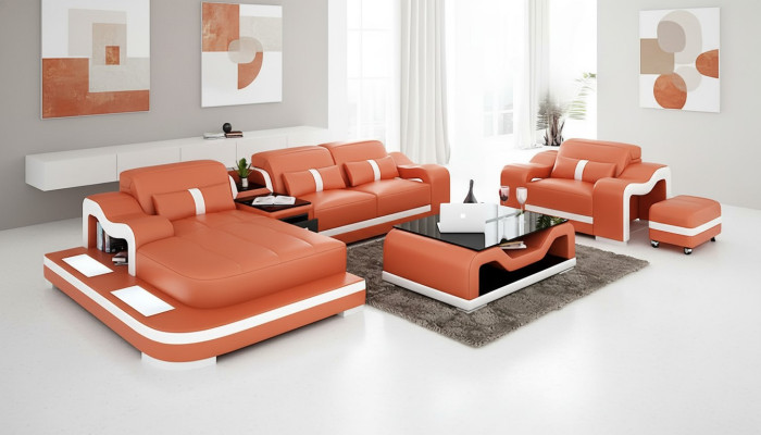Designer Sofa Ecksofa L Form Sessel Sitzpolster Polster Wohnlandschaft Ledersofa