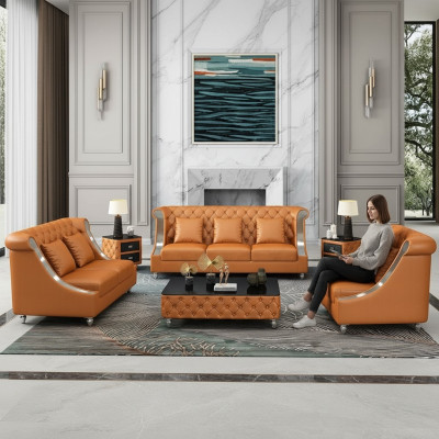 Design Wohnlandschaft Sofagarnitur 3+2 Sitzer Ledersofa Wohnzimmer Chesterfield
